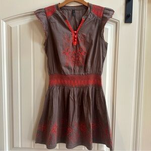 Free People Boho Embroidered Short Dress Tunic Chocolate Small